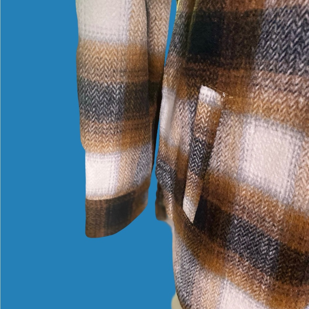 Plaid Button-Up Shacket Jacket- Brown and Cream - Picture 4 of 5